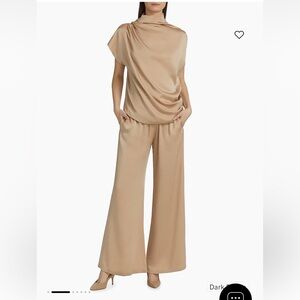 Wide Leg Satin Pants in Taupe